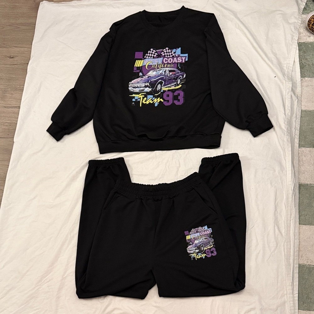Black Graphic Sweatshirt and Pants Set